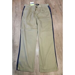 HOUSTON WHITE Adult Chino Wide‎ Leg Side Stripe Pleated Pants - Green 36x32 Nwt